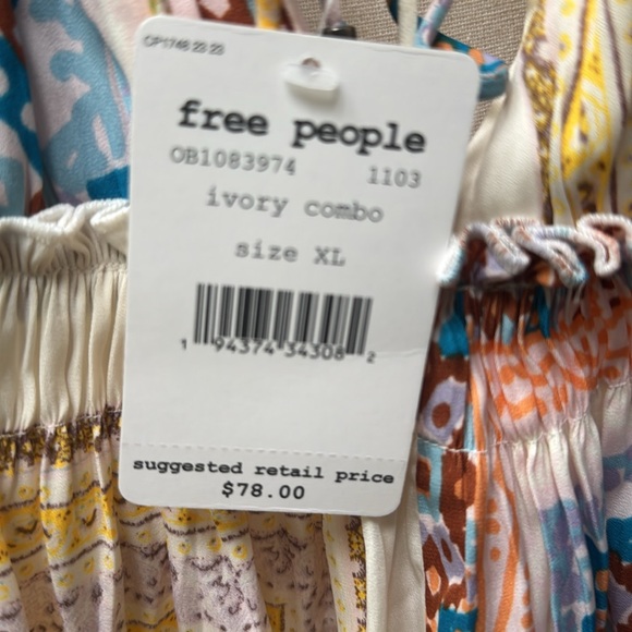 Free People SUMMER TOP XL  | Asymmetrical Yellow and Blue Tank Top - Picture 6 of 8